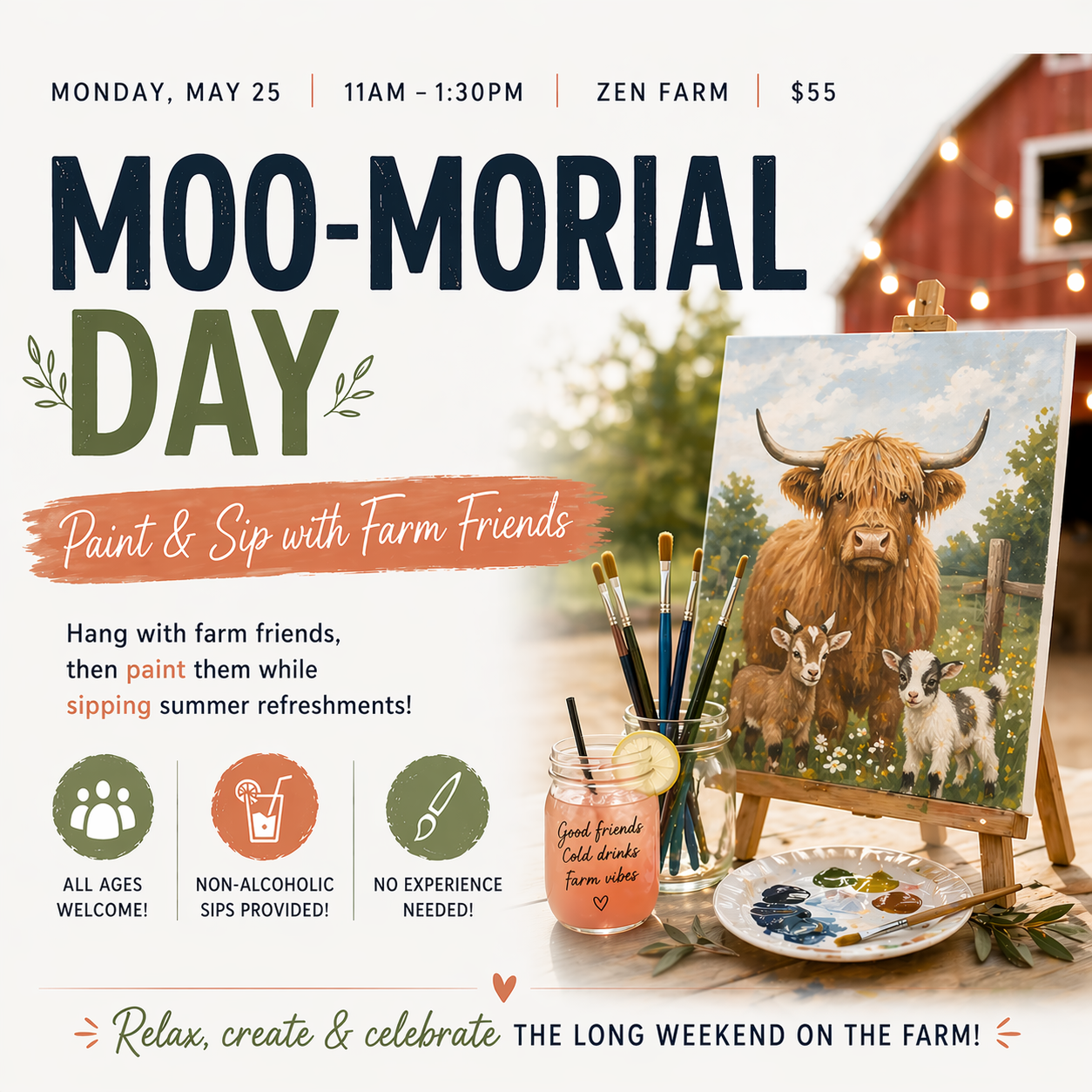 Moo-Morial Day Paint & Sip with Farm Friends